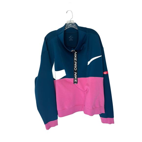 Nike Pro Plus Pullover Pink Blue Half Zip Workout Athletic Athleisure Size 3X - Picture 1 of 12
